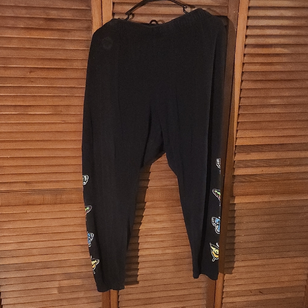 Empyre Black Pants with Colorful Butterfly Accents